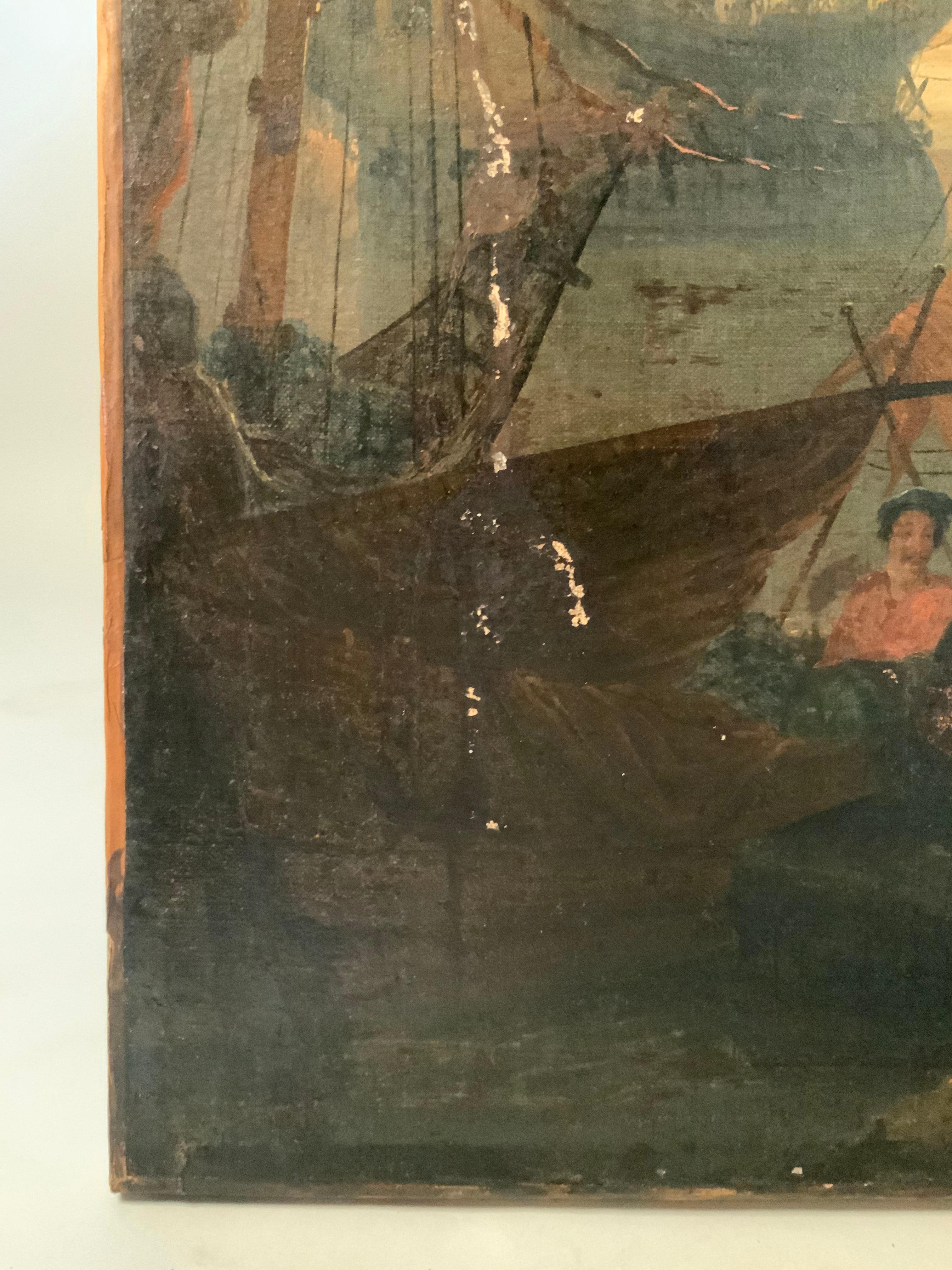 Antique French Harbor Scene Oil Painting, attrib. Claude-Joseph Vernet 1