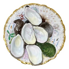 Antique French "Haviland 
Co. Limoges" Hand-Painted Porcelain Oyster Plate 1890