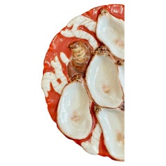 Antique French Haviland & Co. Limoges Porcelain Red Turkey Pattern Oyster Plate.