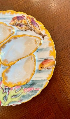 Antique French "Haviland & Co." Limoges Porcelain Sea Life Oyster Plate, Ca 1890