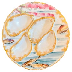 Antique French "Haviland & Co." Limoges Porcelain Sea Life Oyster Plate, Ca 1890 Antique French "Haviland & Co." Limoges Porcelain Sea Life Oyster Plate, Ca 1890