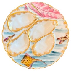 Antique French "Haviland & Co." Limoges Porcelain Sea Life Oyster Plate, Ca 1890 Antique French "Haviland & Co." Limoges Porcelain Sea Life Oyster Plate, Ca 1890