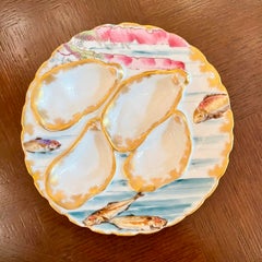 Antique French "Haviland & Co." Limoges Porcelain Sea Life Oyster Plate, Ca 1890