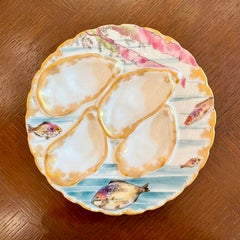 Antique French "Haviland & Co." Limoges Porcelain Sea Life Oyster Plate, Ca 1890
