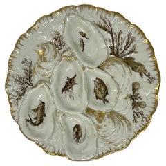 Antique French "Haviland & Co." Plato de ostras de porcelana de Limoges con motivo de pavo