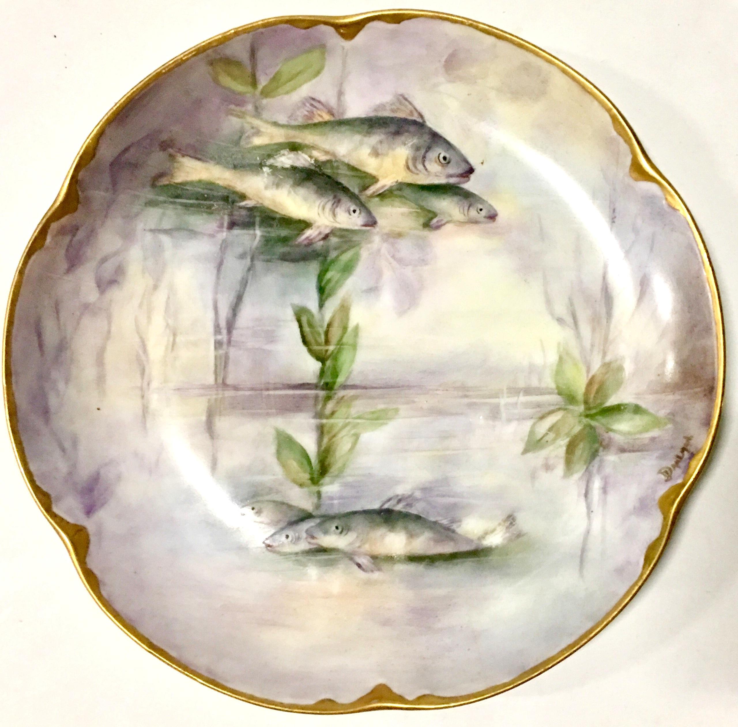Antique French Haviland Limoge & JHR Bavaria Porcelain Fish Service Set of 7 4