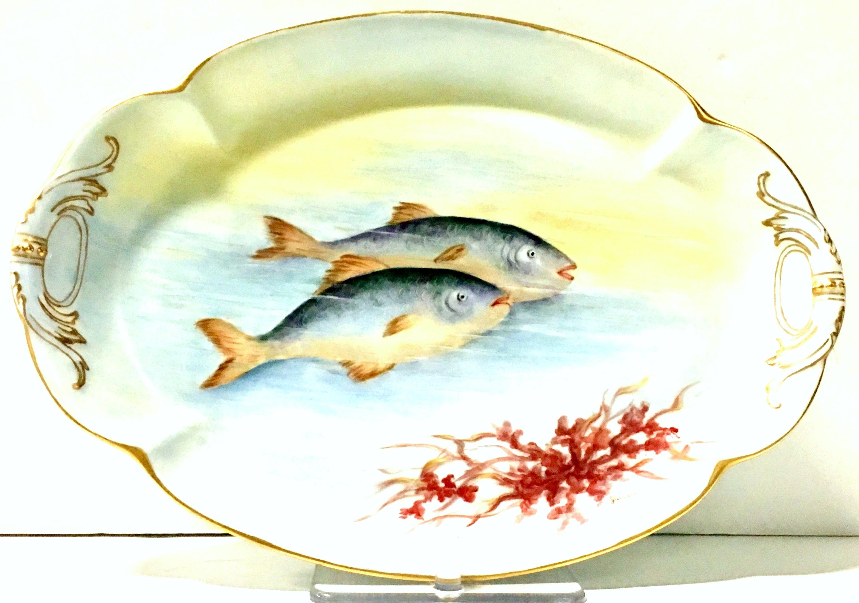 Victorian Antique French Haviland Limoge & JHR Bavaria Porcelain Fish Service Set of 7