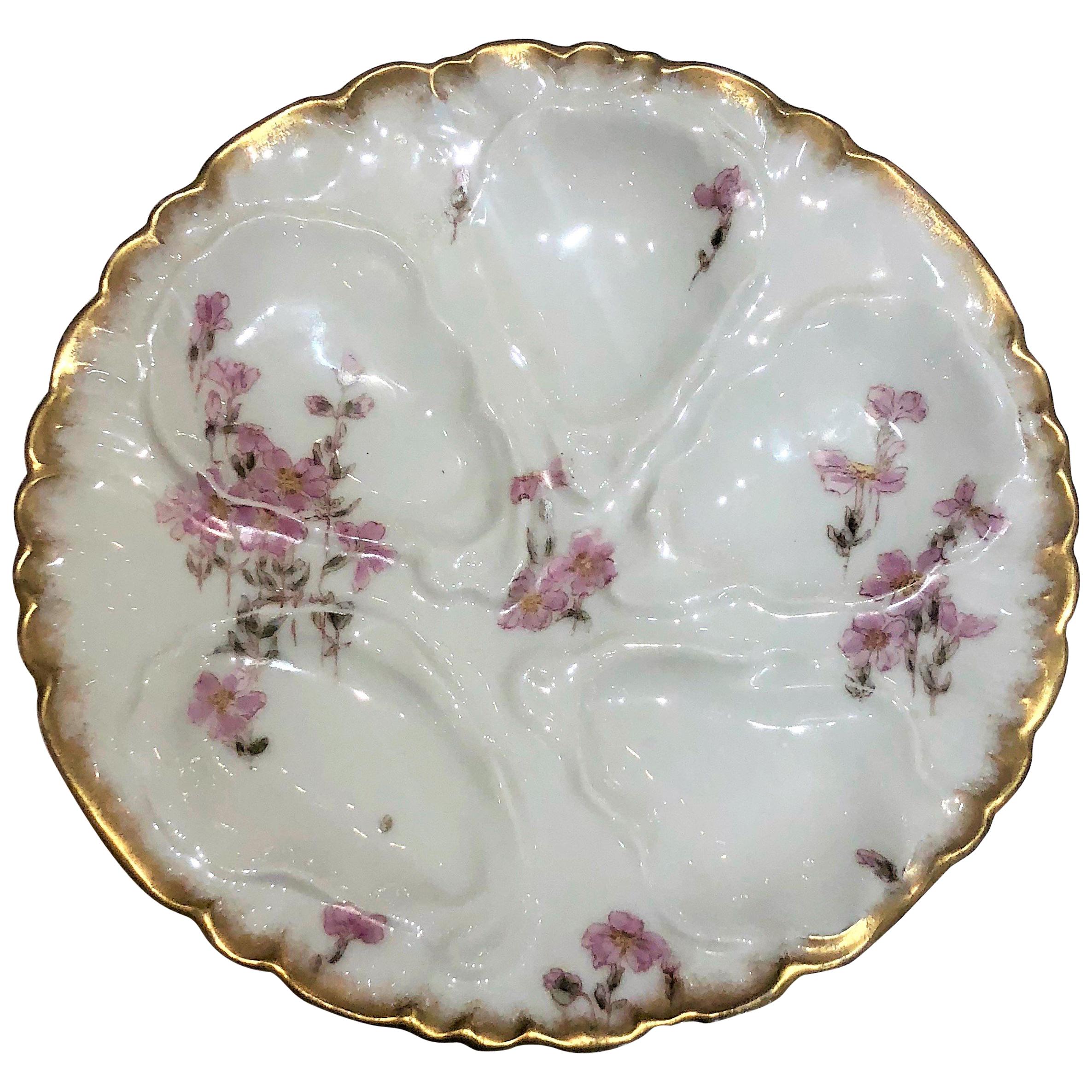 Antique French Haviland Limoges Hand-Painted Porcelain Oyster Plate, circa 1890