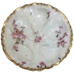 Antique French Haviland Limoges Hand-Painted Porcelain Oyster Plate, circa 1890