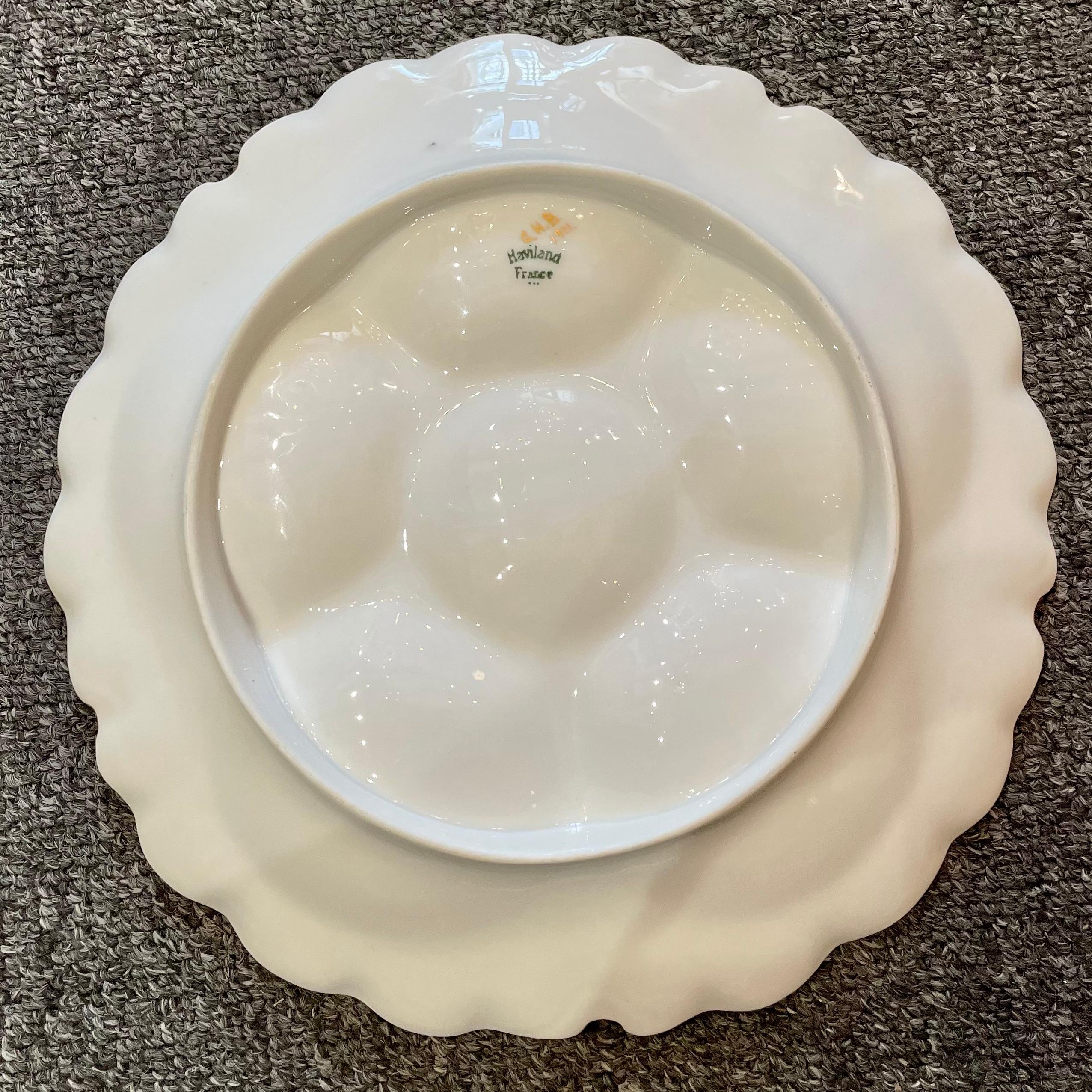 Antique French Haviland Limoges Porcelain Ivory & Gold Oyster Plate, Circa 1890 In Good Condition In New Orleans, LA