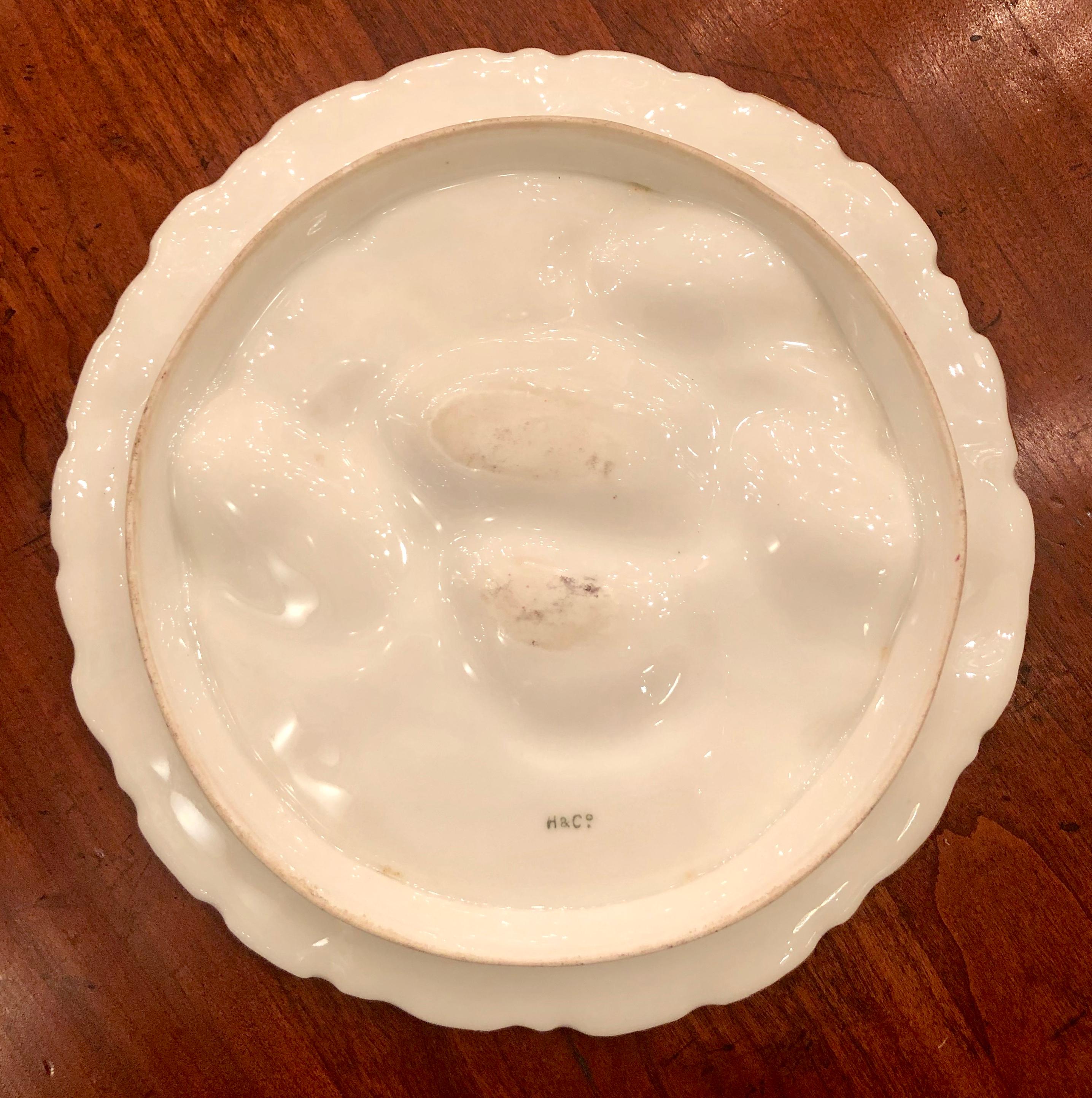 Antique French Haviland Limoges Porcelain Turkey Pattern Oyster Plate circa 1880 In Good Condition In New Orleans, LA