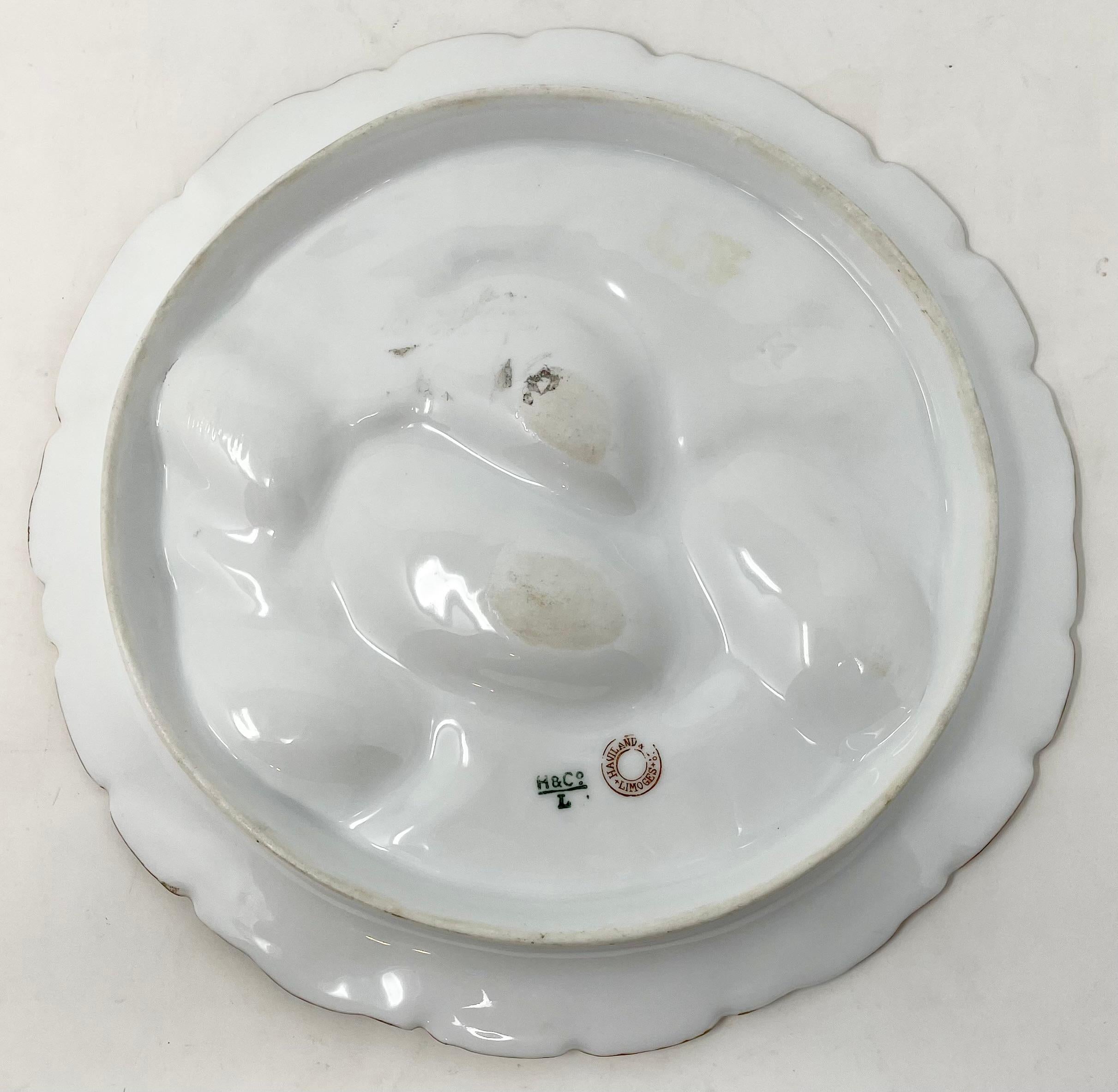 Antique French Haviland Limoges Porcelain Turkey Pattern Oyster Plate Circa 1880 In Good Condition In New Orleans, LA
