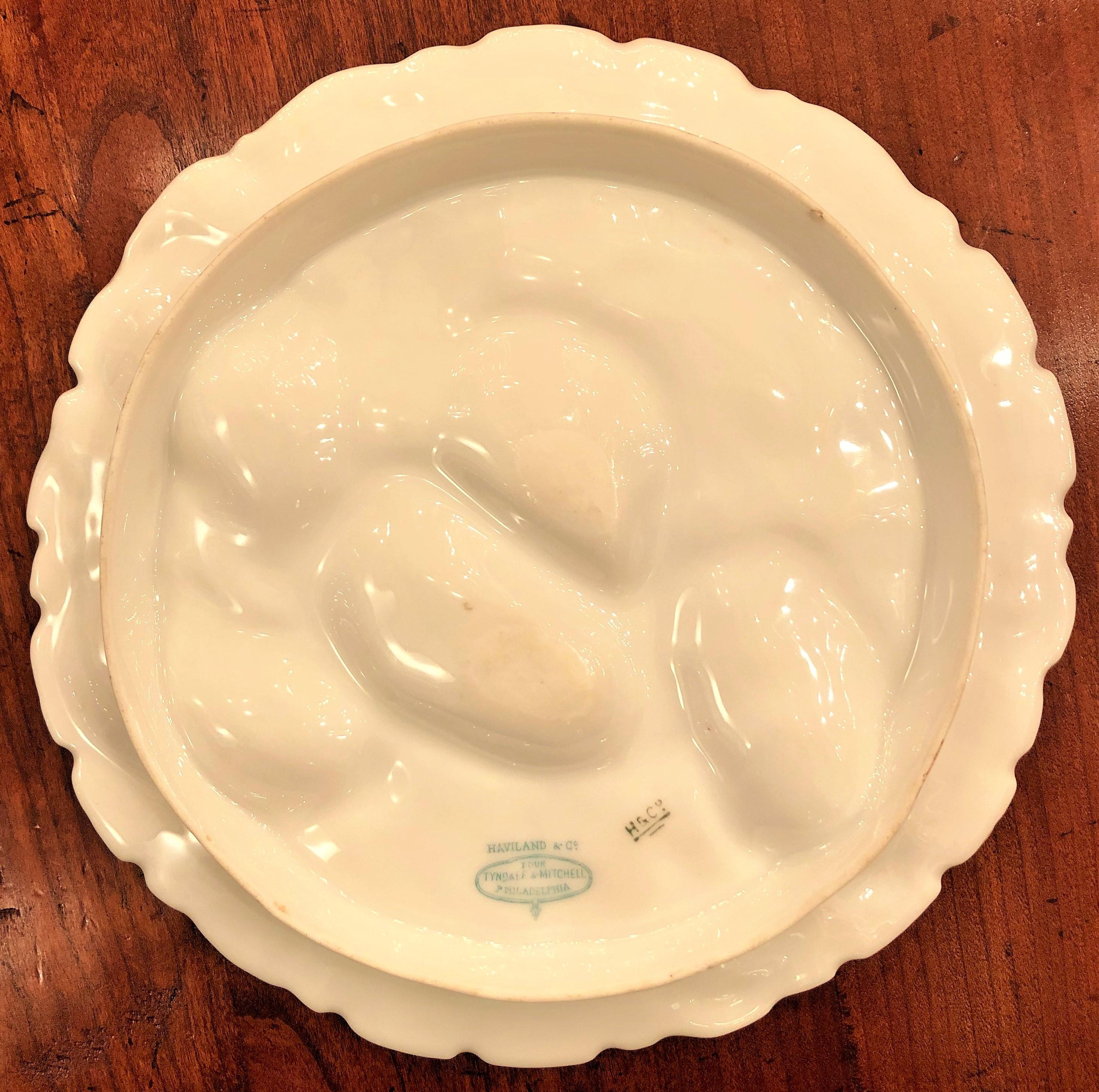 19th Century Antique French Haviland Limoges Porcelain Turkey Pattern Oyster Plate circa 1890