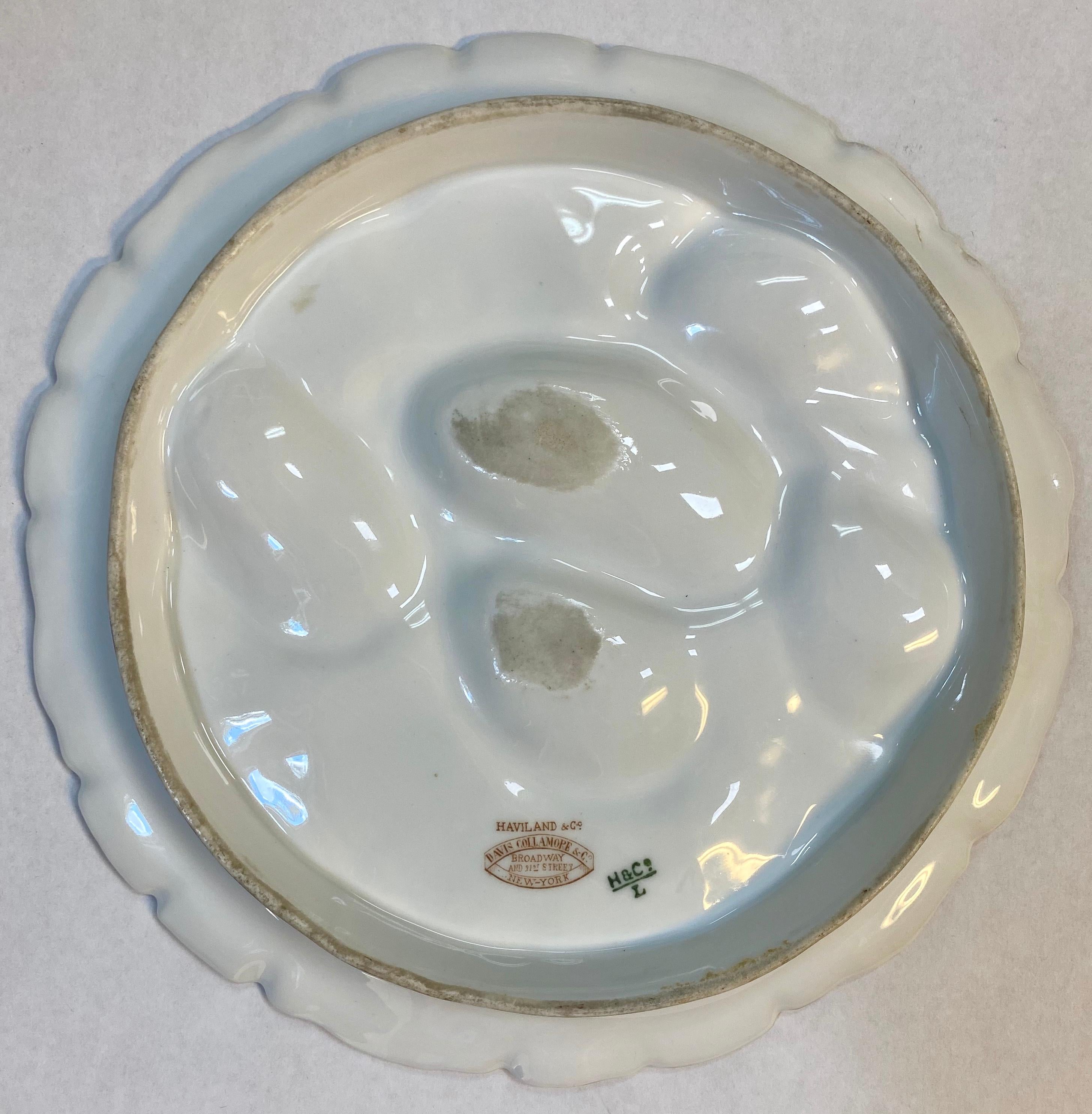 Antique French Haviland Limoges Porcelain Turkey Pattern Oyster Plate circa 1890 In Good Condition In New Orleans, LA