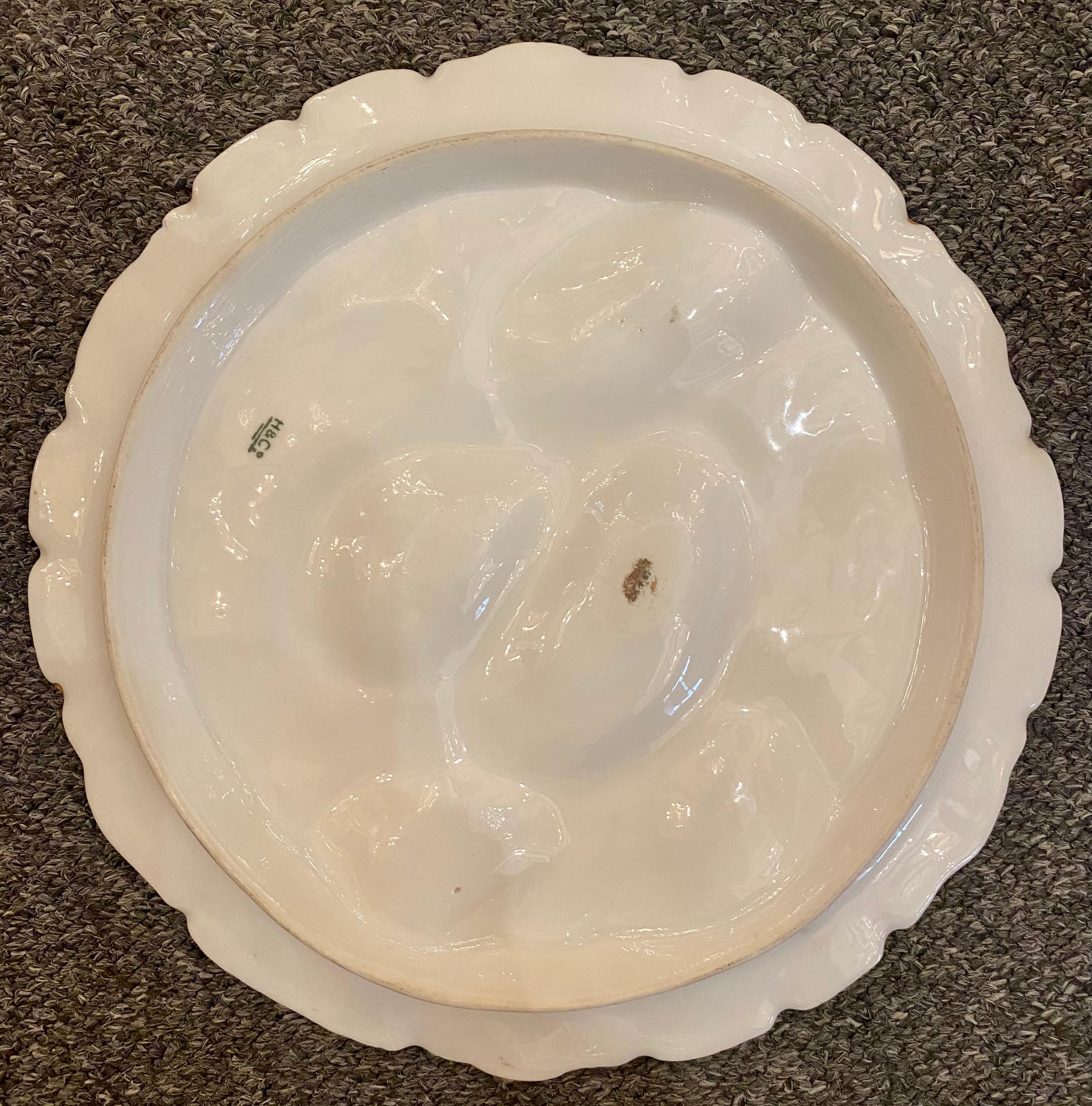 Antique French Haviland Limoges Porcelain Turkey Pattern Oyster Plate circa 1890 2