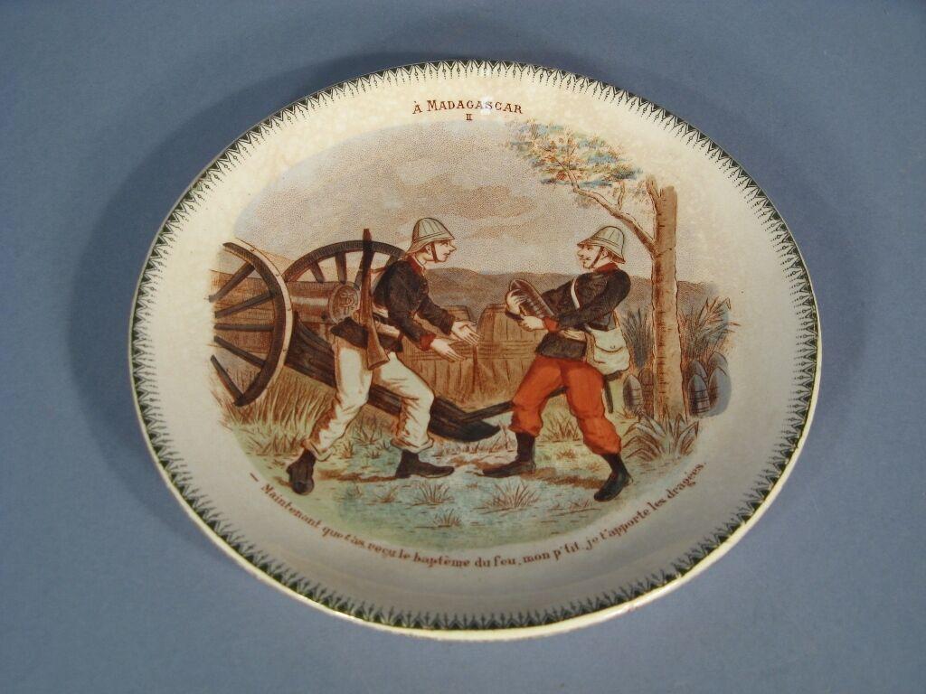 20th Century Antique French HB Faience Decorative Plate Commemorating the Madagascar -1Y15