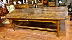 Antique French Heart Pine Unusually Long Farmhouse Table with Single Drawer