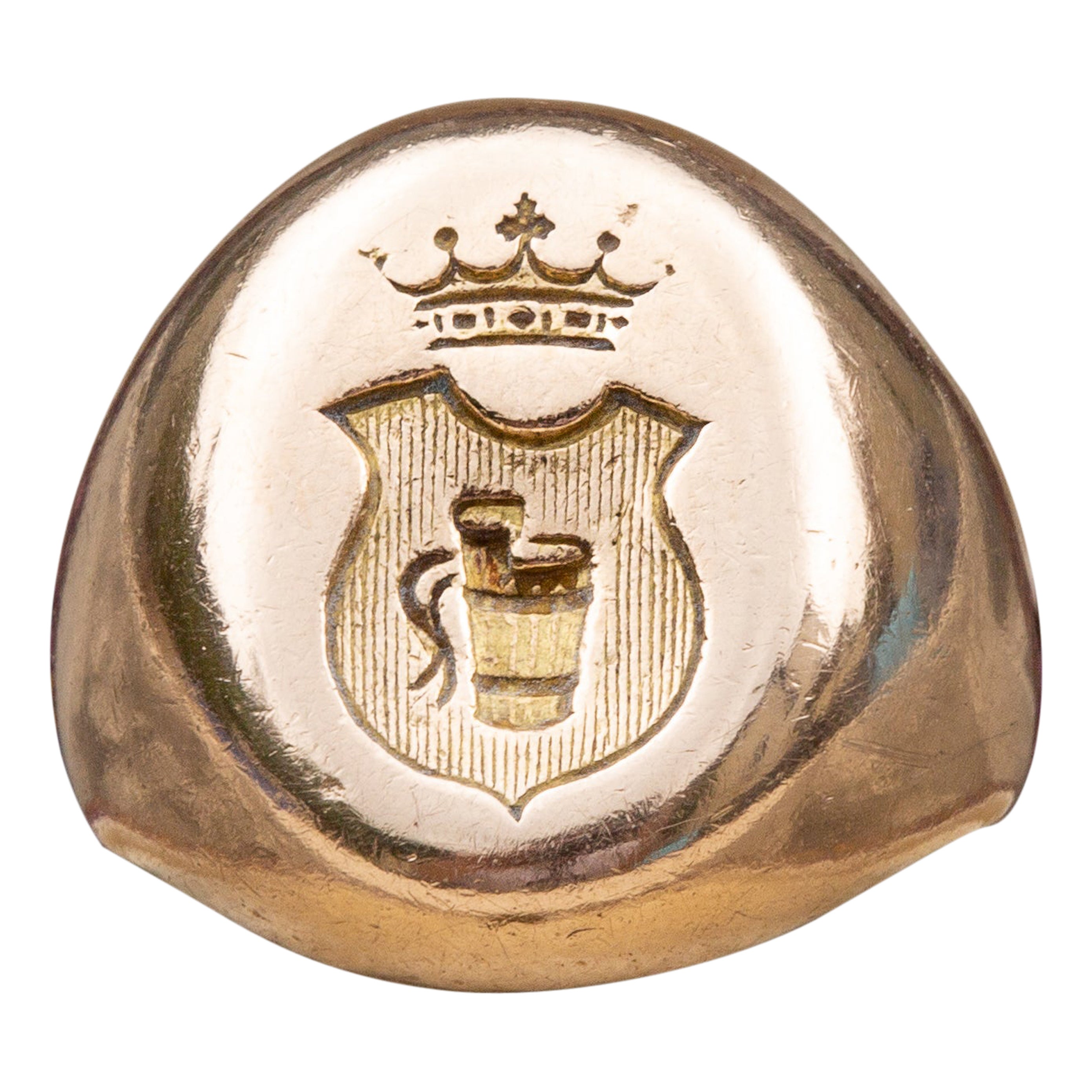 Antiker antiker französischer schwerer 18 Karat Gold Wappen Intaglio Siegelring viktorianisch