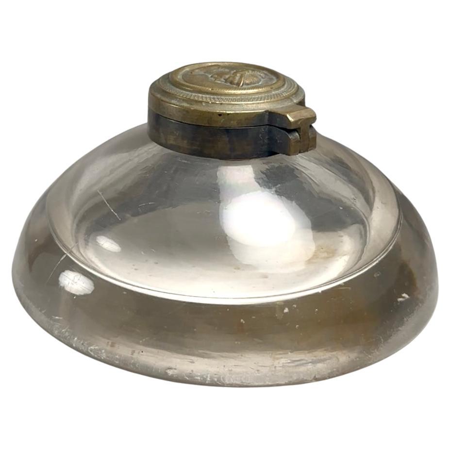 Antique French, calamaio con coperchio in vetro pesante soffiato a mano in vendita