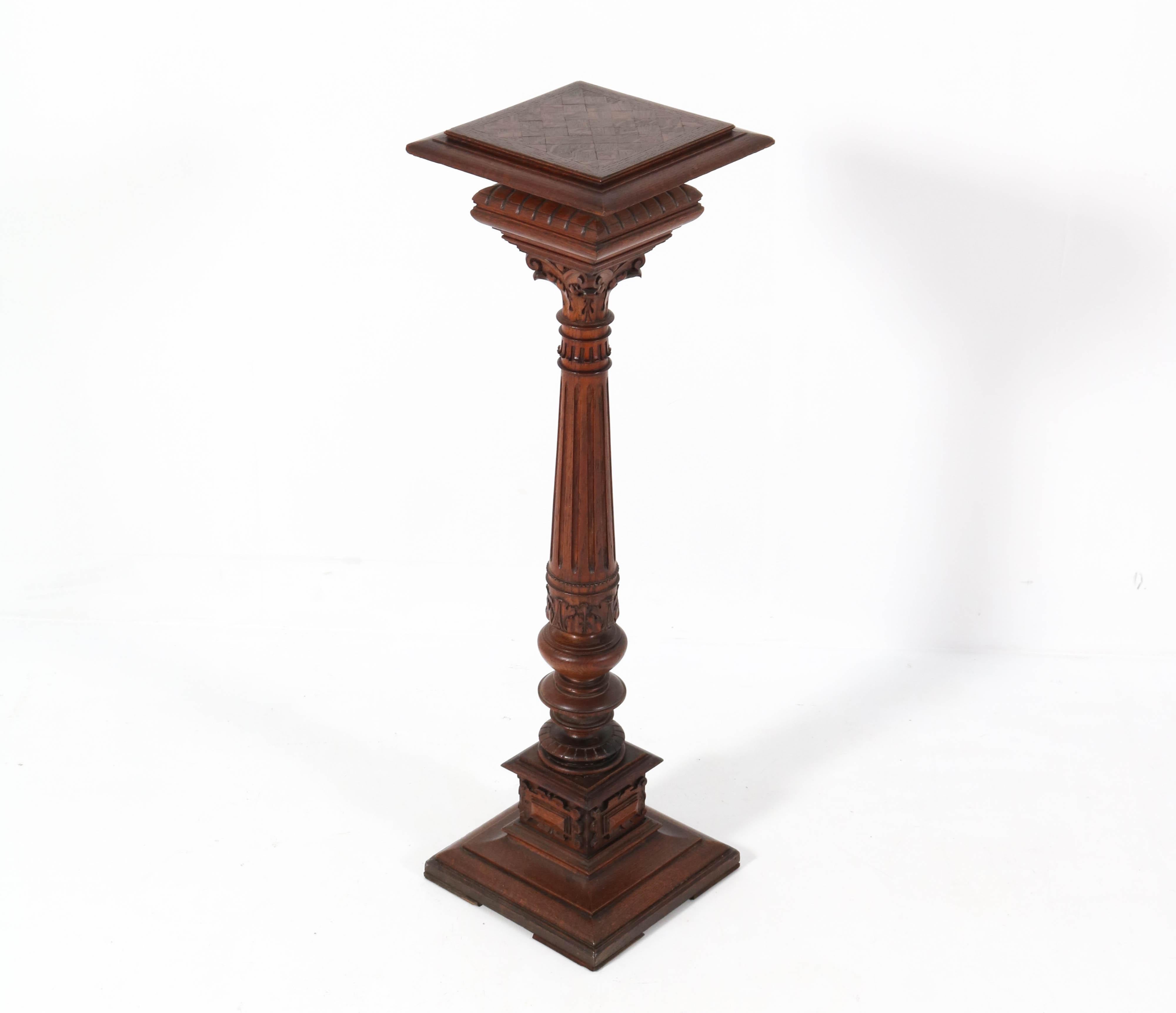 Baroque Revival Antique French Henri II Oak Carved Pedestal Table, 1900s For Sale