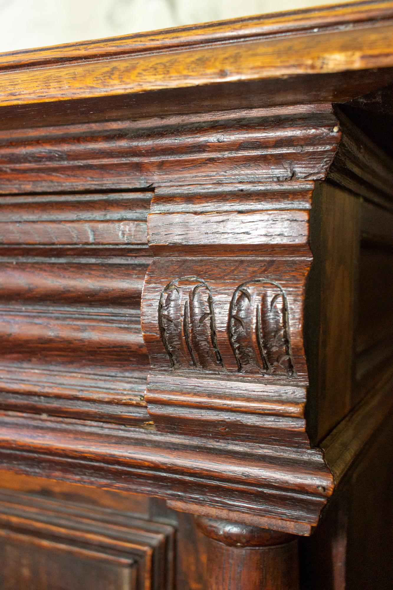 Antique French Henri II Style Oak Carved Buffet with Carved Bow Detail For Sale 7