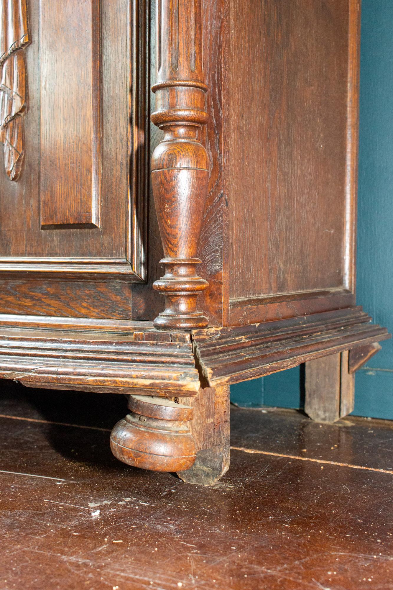 Antique French Henri II Style Oak Carved Buffet with Carved Bow Detail For Sale 11