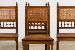 Antique French Henri II Style Walnut & Cane Dining Chairs, Set of 8