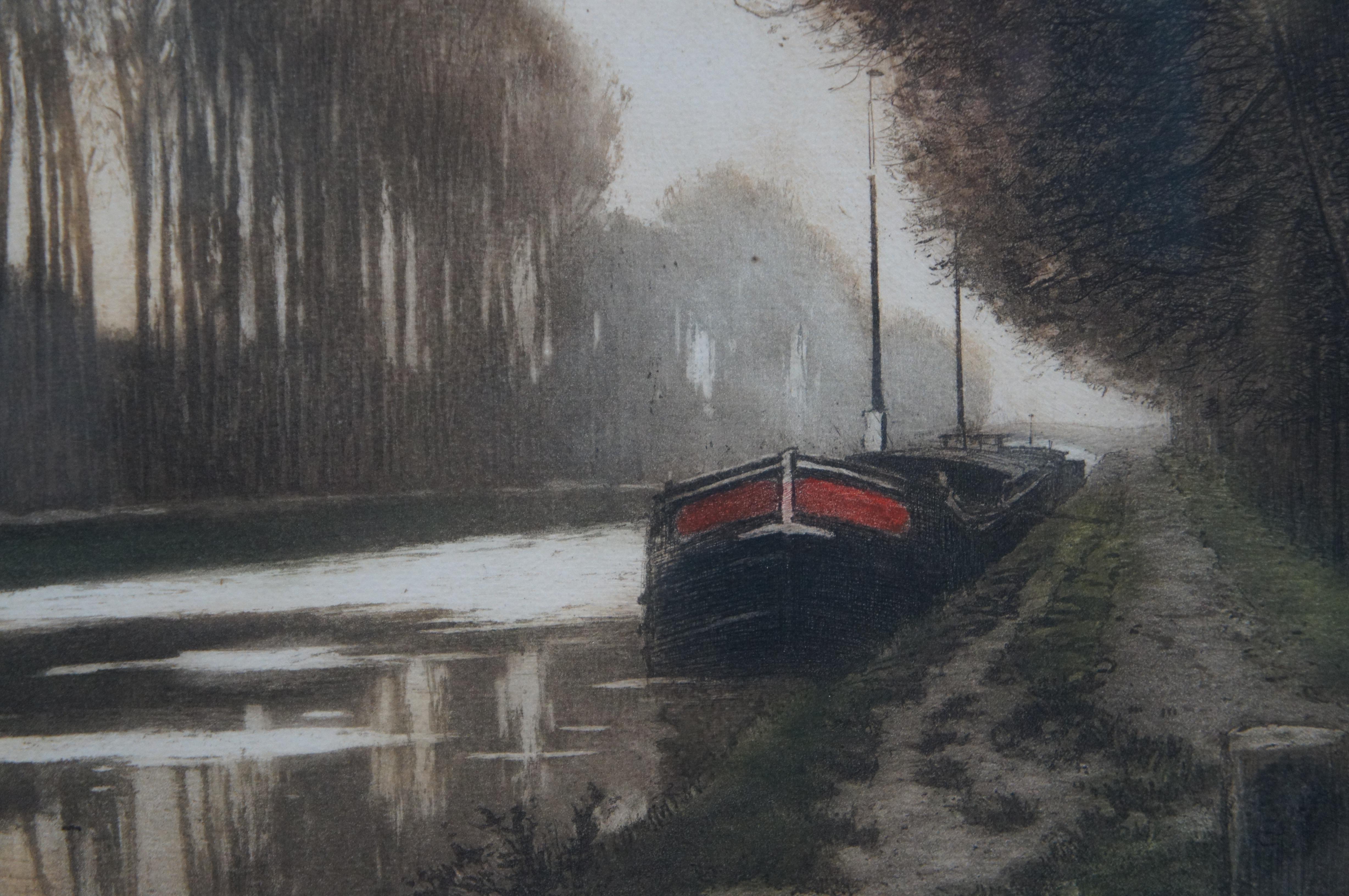 Antiker französischer Henri Jourdain-Kanal auf dem Marne- Drypoint-Gravur, 39