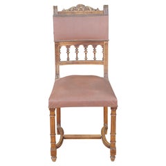 Antique French Henry II Gothic Revival Oak Nailhead Dining Side Desk Chair