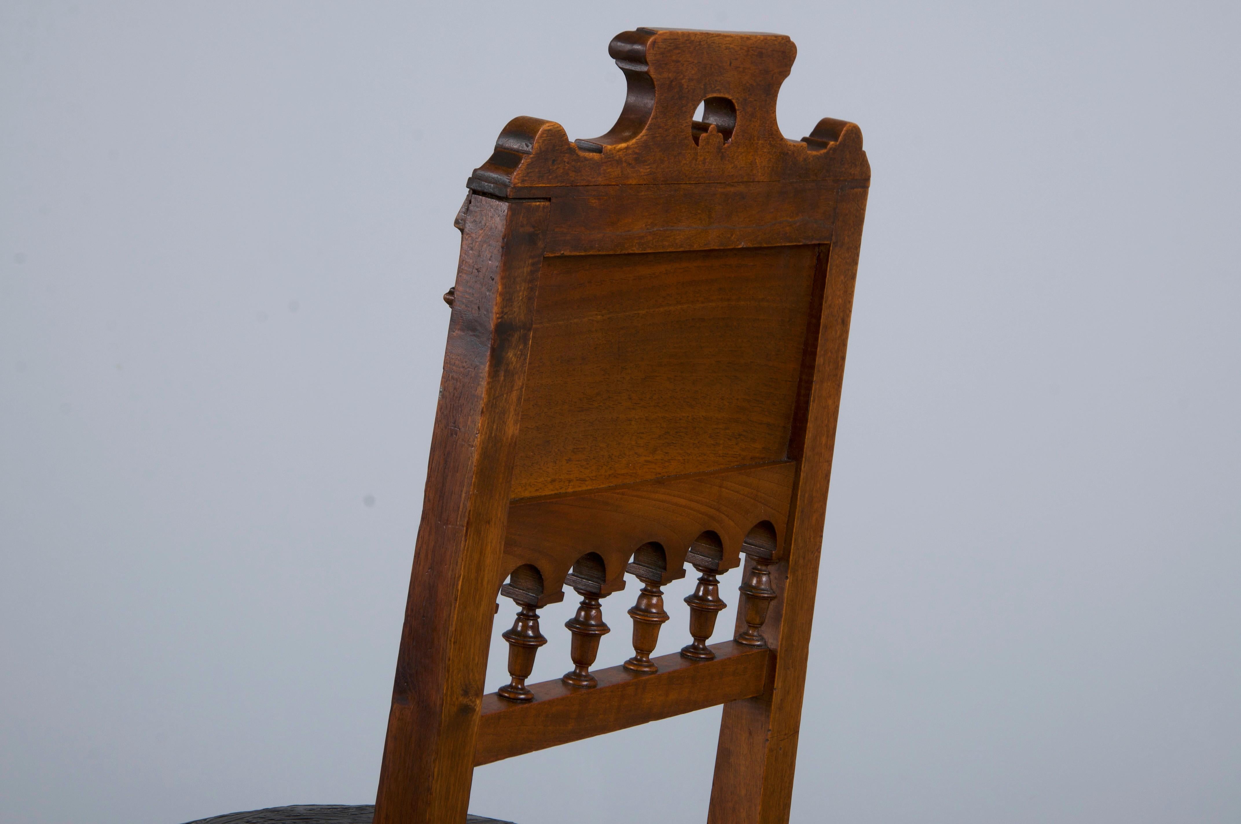 Antique French Henry II Style Walnut Dining Chairs W/ Leather Seats - Set of 6 9