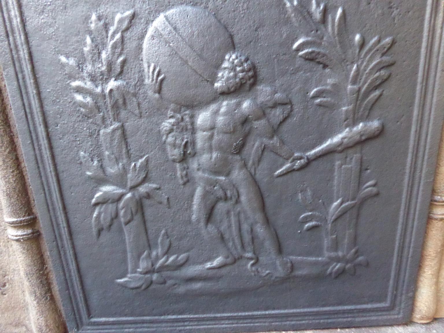 Iron Antique French 'Hercules and Heaven' Fireback, 18th-19th Century