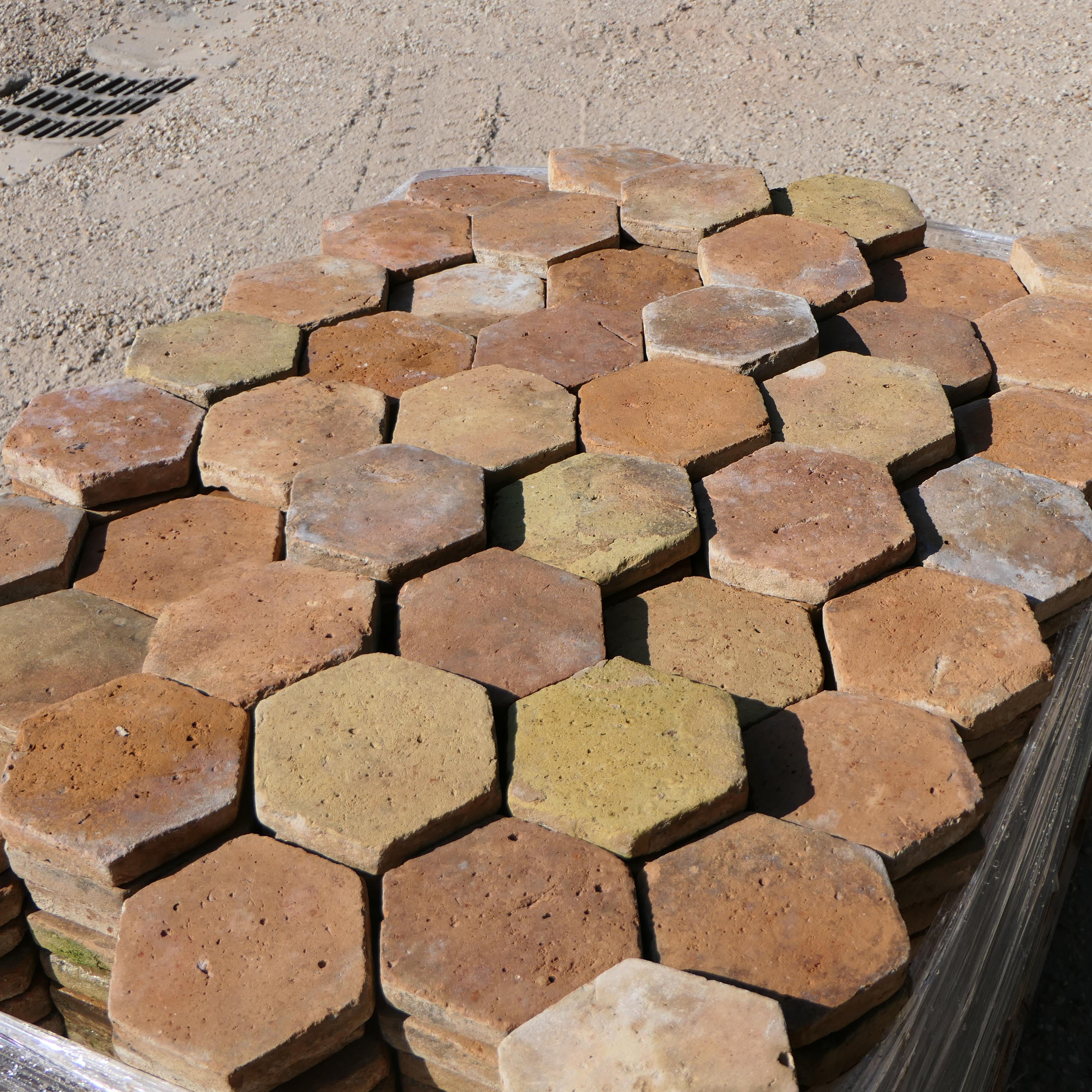 Antique French Hexagonal Terracotta Floor Tiles, Lot of 161 sq ft For Sale 1