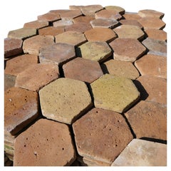 Antique French Hexagonal Terracotta Floor Tiles, Lot of 161 sq ft