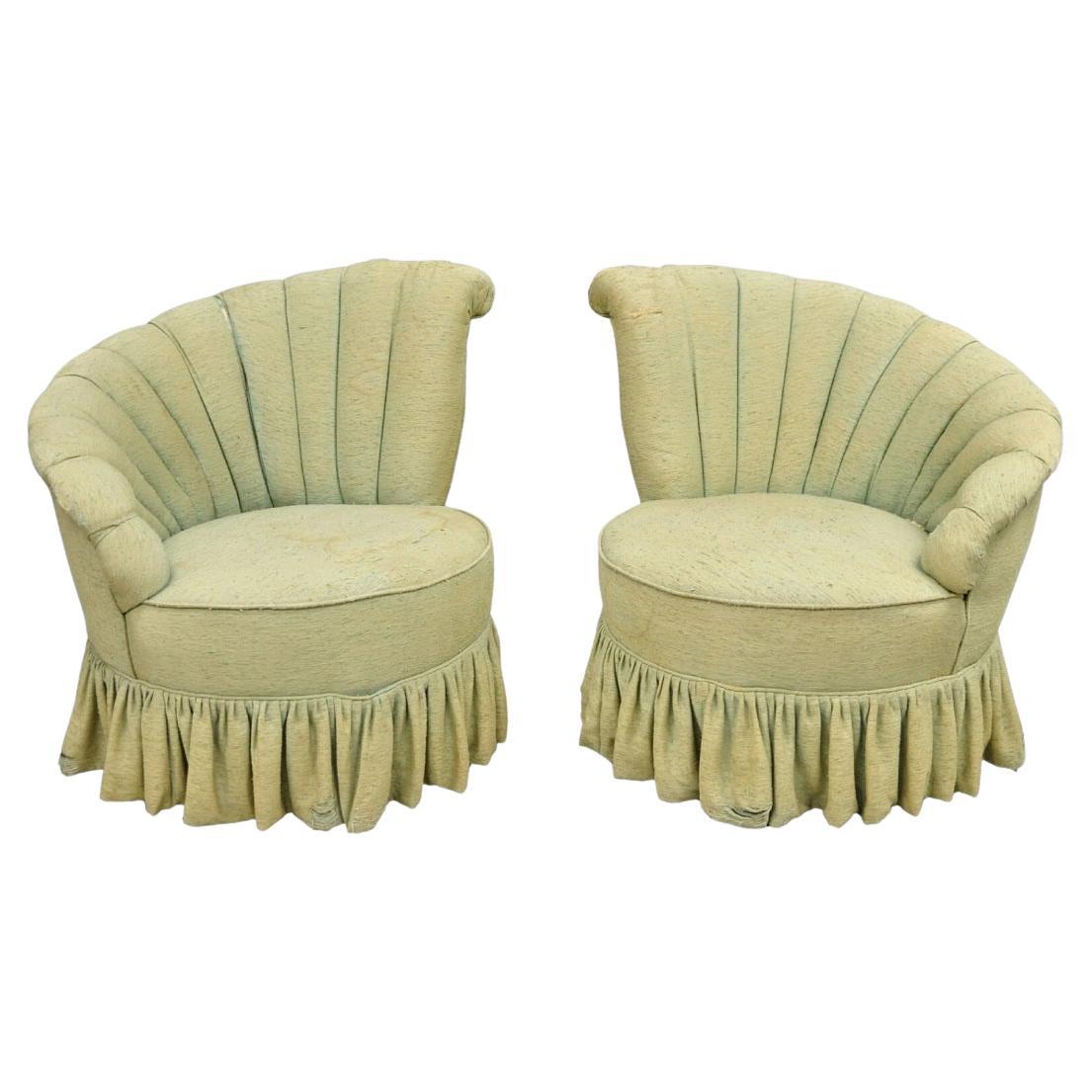 Antique French Hollywood Regency Asymmetrical Sculptural Club Chairs - a Pair For Sale