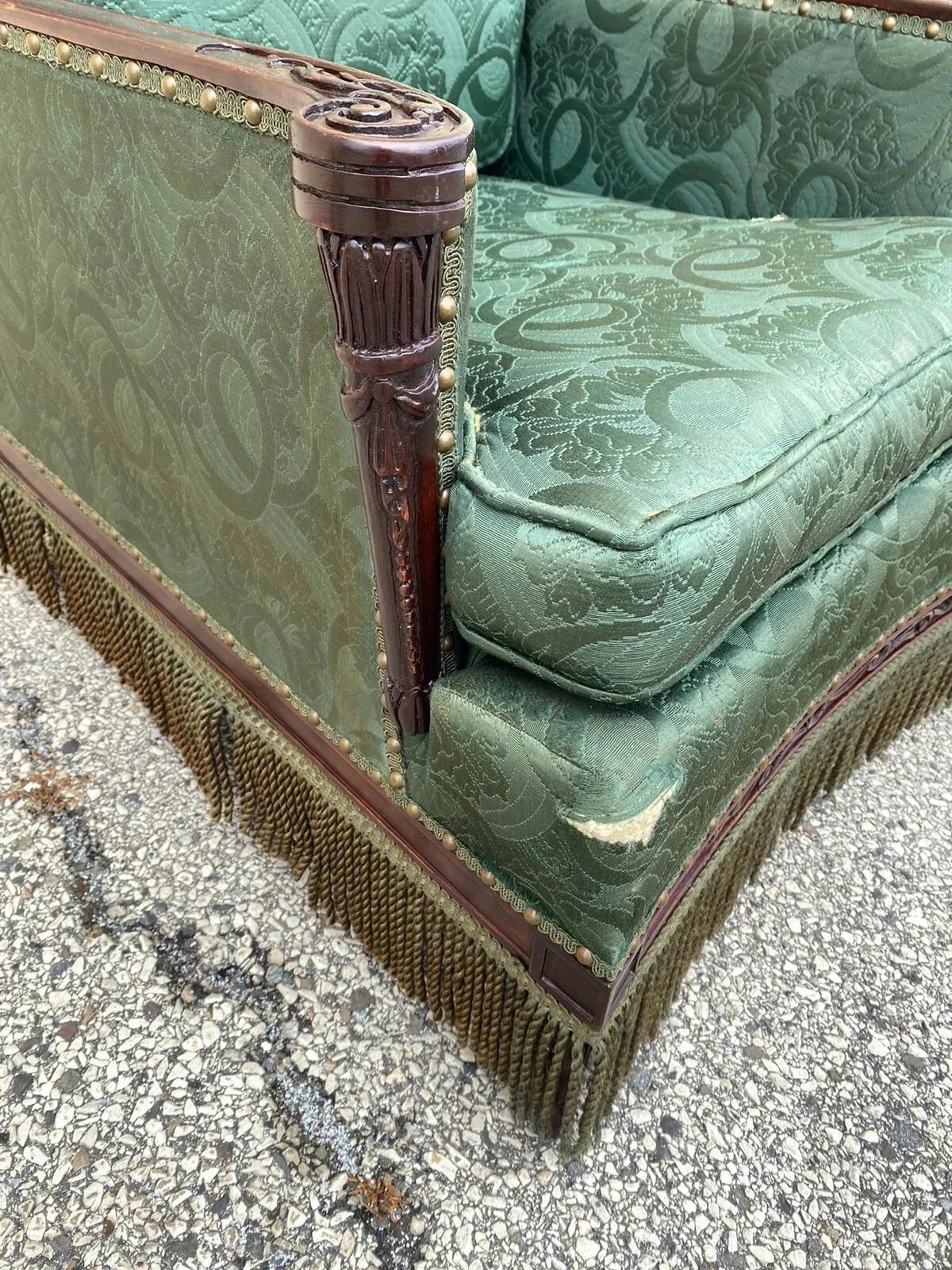 Antique French Hollywood Regency Carved Mahogany Art Deco Club Lounge Chair For Sale 7