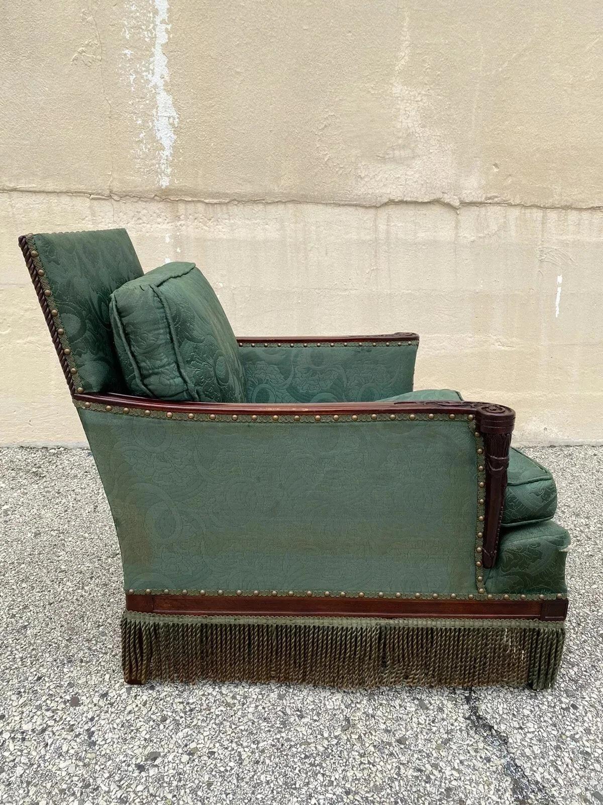 Antique French Hollywood Regency Carved Mahogany Art Deco Club Lounge Chair For Sale 3
