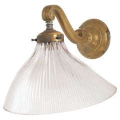 Antique French Holophane Frill Glass Brass Wall Task Kitchen Light Lamp