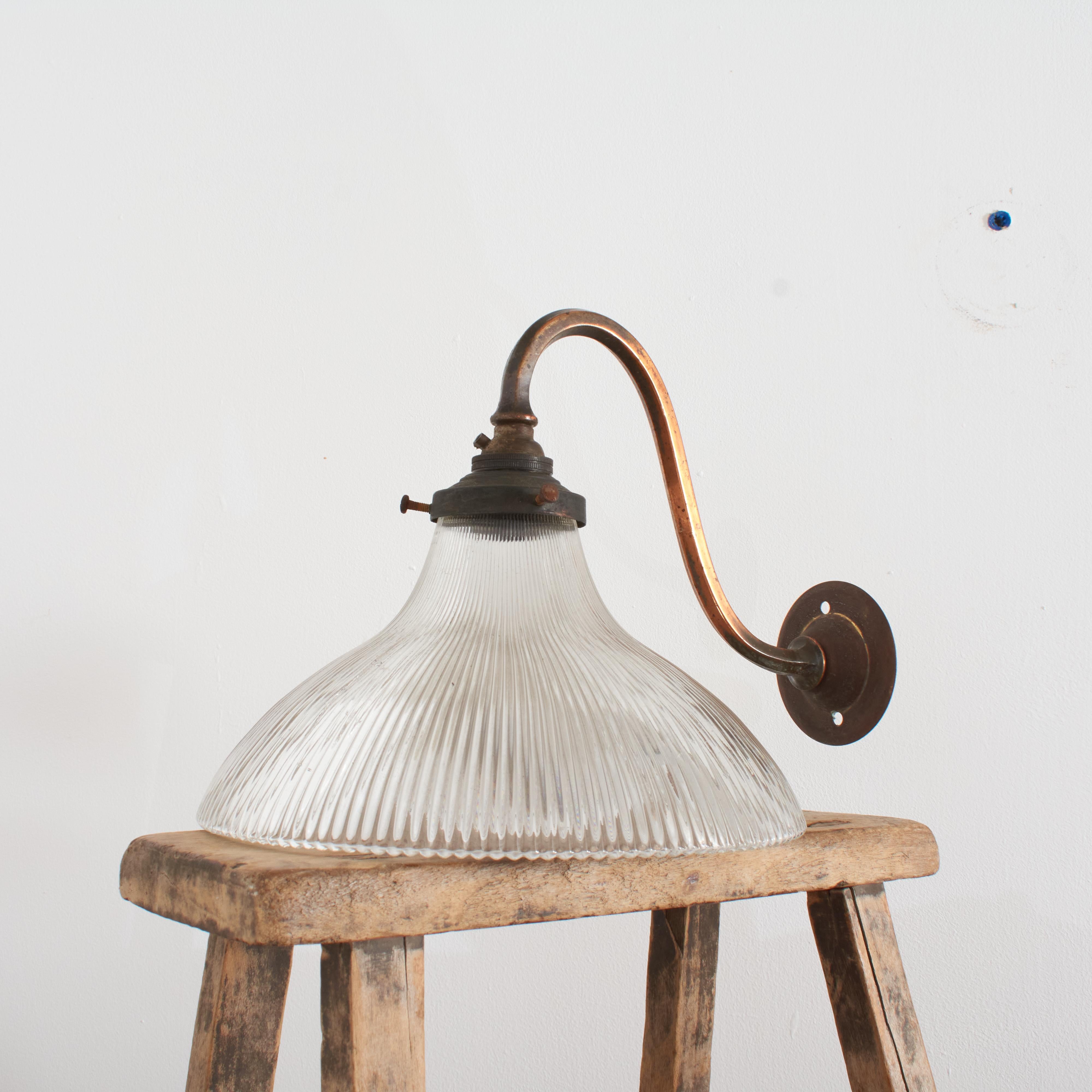 Antique French Holophane Frill Glass Brass Wall Task Kitchen Light Lamp For Sale 2