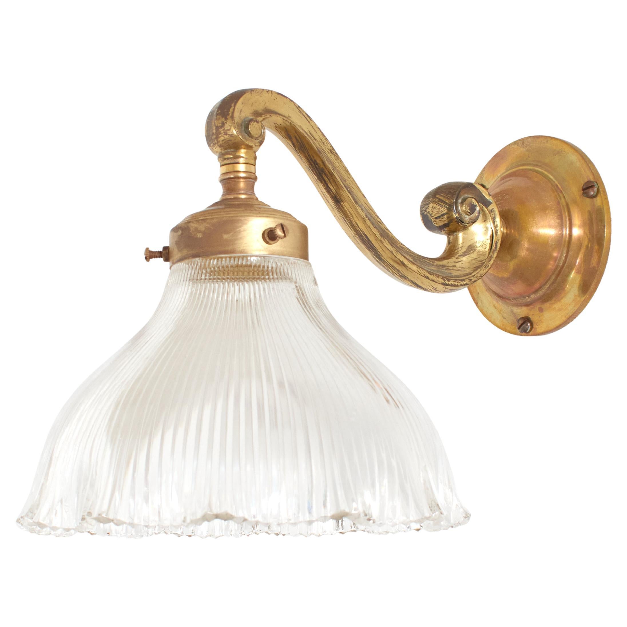 Antique French Holophane Frill Glass Brass Wall Task Kitchen Light Lamp