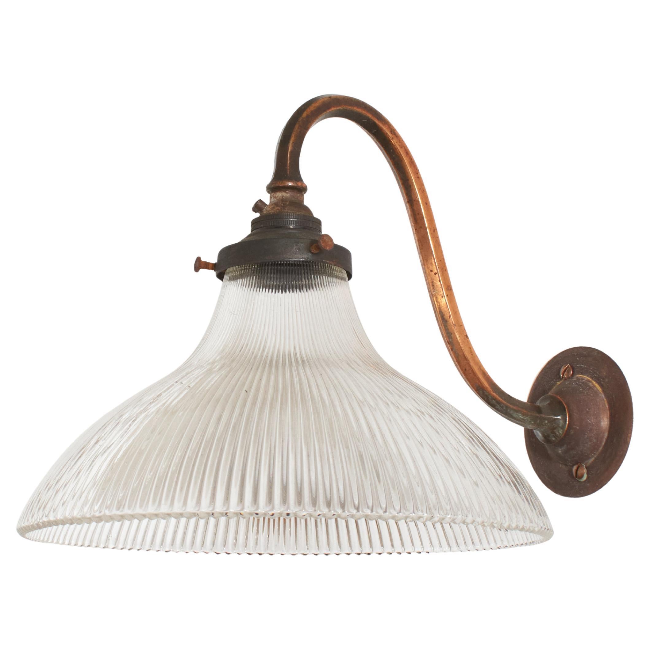 Antique French Holophane Frill Glass Brass Wall Task Kitchen Light Lamp For Sale