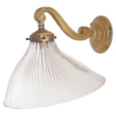 Antique French Holophane Frill Glass Brass Wall Task Kitchen Light Lamp