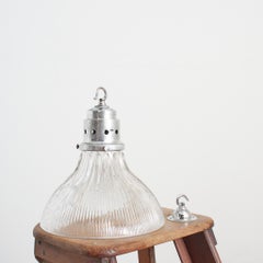 Antique French Holophane prismatic glass ceiling pendant light for kitchen