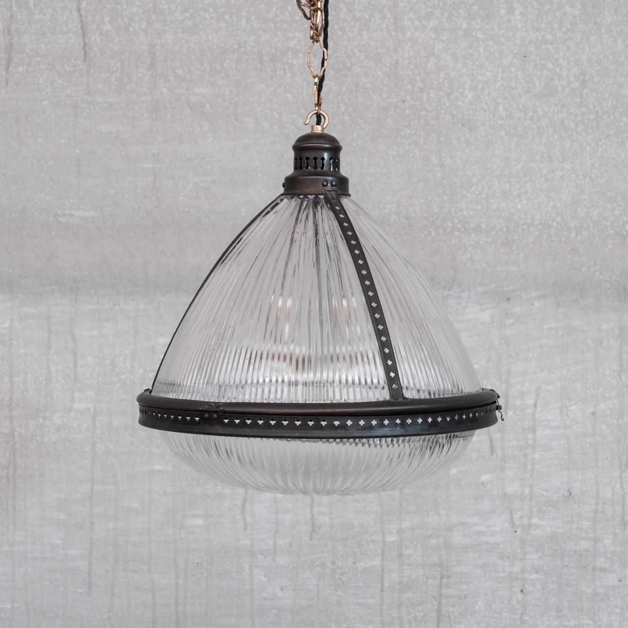 Antique French Holophane Prismatic Glass Pendant Light In Good Condition For Sale In London, GB