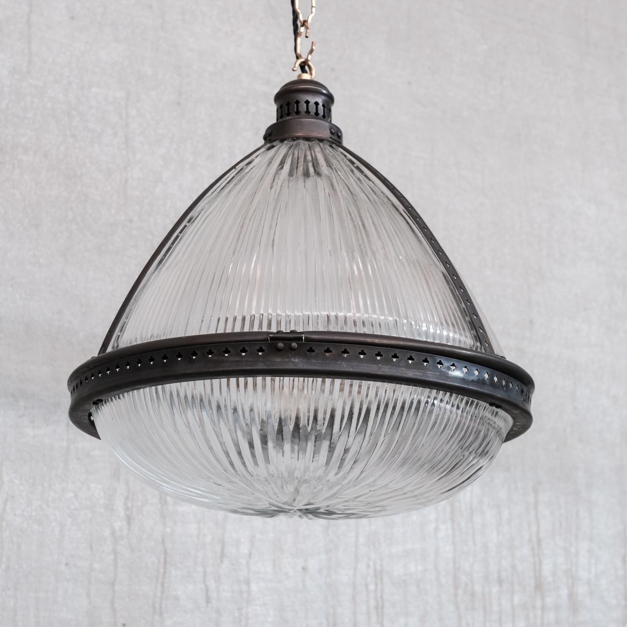 Antique French Holophane Prismatic Glass Pendant Light For Sale 1