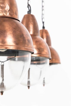 Antique French Holophane Prismatic Glass Pendant Street Light, c.1930