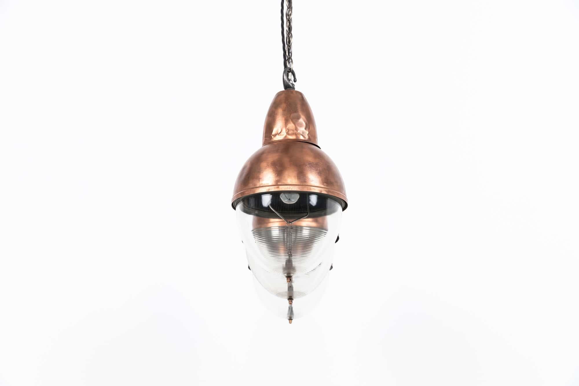 Francese Antique French Holophane Prismatic Glass Pendant Street Light, c.1930 in vendita