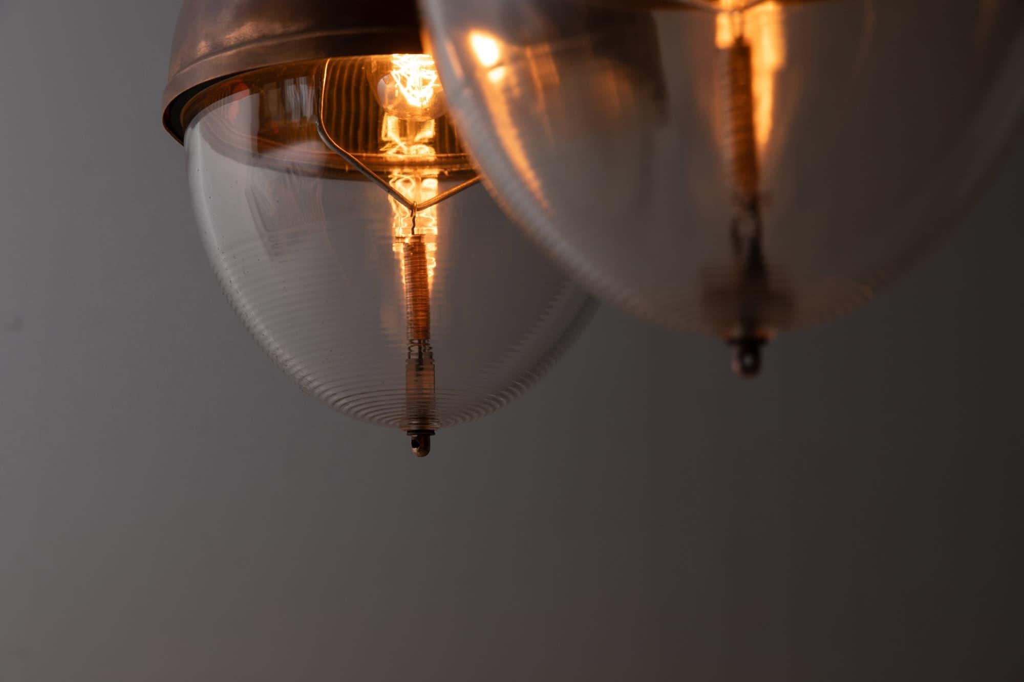 Antique French Holophane Prismatic Glass Pendant Street Light, c.1930 in vendita 1