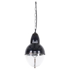Antique French Holophane Prismatic Glass Pendant Street Light, c.1930