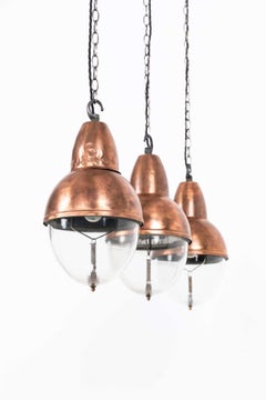 Antique French Holophane Prismatic Glass Pendant Street Light, c.1930
