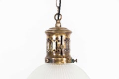 Antique French Holophane Reflector-Refractor Glass Pendant Light, c.1920